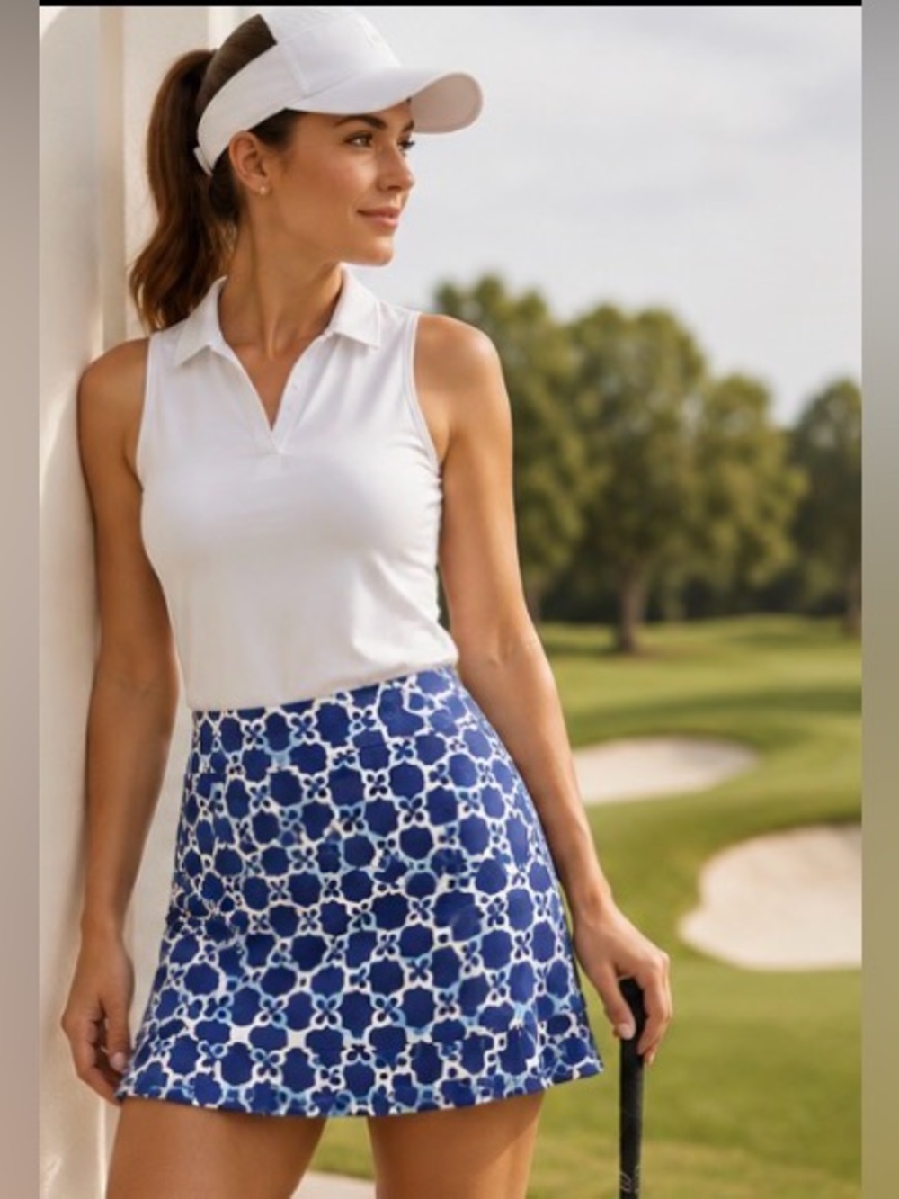J. McLaughlin Blue & White Patterned Golf Skort XS